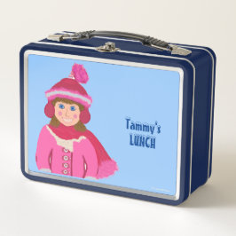 冬の女の子ピンクホワイトレッドウィンターハット メタルランチボックス