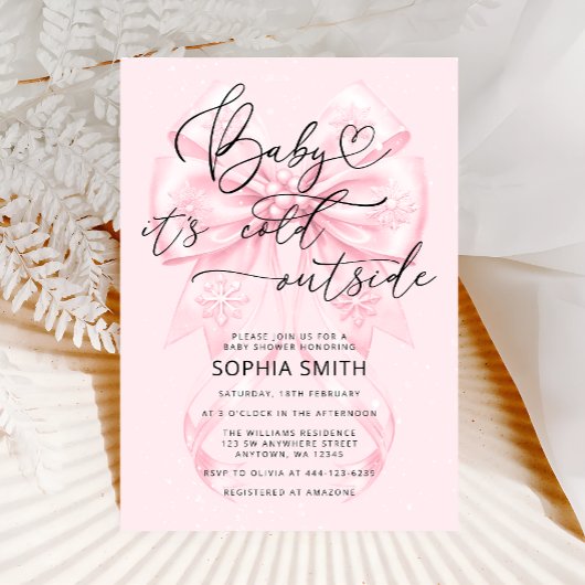 冬の女の子ベビーシャワーベビー外は寒い 招待状