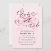 冬の女の子ベビーシャワーベビー外は寒い 招待状 (正面)