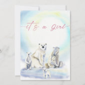 冬の女の子ベビーシャワー　外は寒いよ　ポーラーベア 招待状 (裏面)