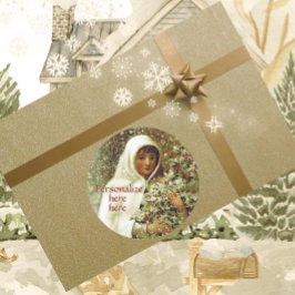 冬の女ビクトリアンの子ホリーベリースノーホワイトグリーン ラウンドシール