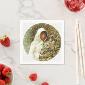 冬の女ビクトリアンの子ホリーベリーブランチ雪 スタンダードカクテルナプキン (インサイチュ)