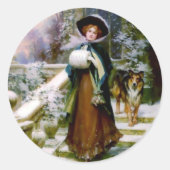 冬の女性のコリー犬ビクトリアンな手のマフ ラウンドシール (正面)