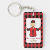 冬の女性の漫画おもしろいことわざバッファロープレイド キーホルダー (正面)