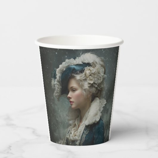 冬の女性 紙コップ (裏面)