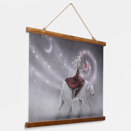 冬の女王とホッキョクグマのアートワーク 吊り下げ型タペストリー (傾斜あり)