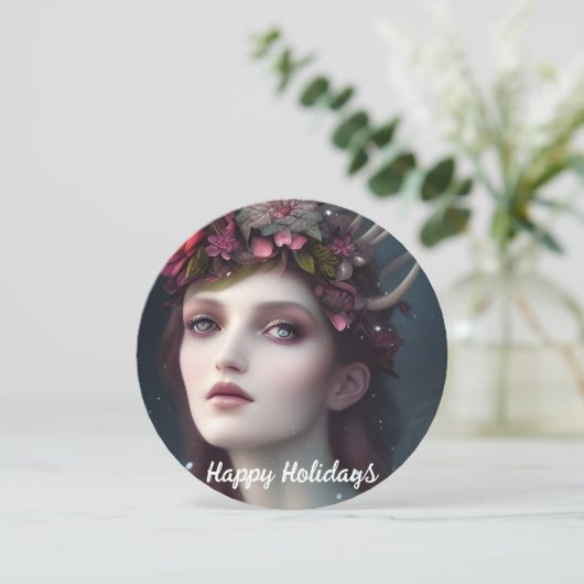 冬の女神ファンタジーフローララウンドホリデーカード (スタンド正面)