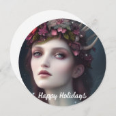 冬の女神ファンタジーフローララウンドホリデーカード (正面/裏面)