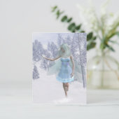 冬の妖精が雪をキャッチ ポストカード (スタンド正面)