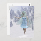 冬の妖精が雪をキャッチ ポストカード (正面/裏面)