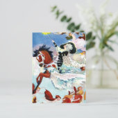 冬の妖精が馬に乗飛んでいるる ポストカード (スタンド正面)