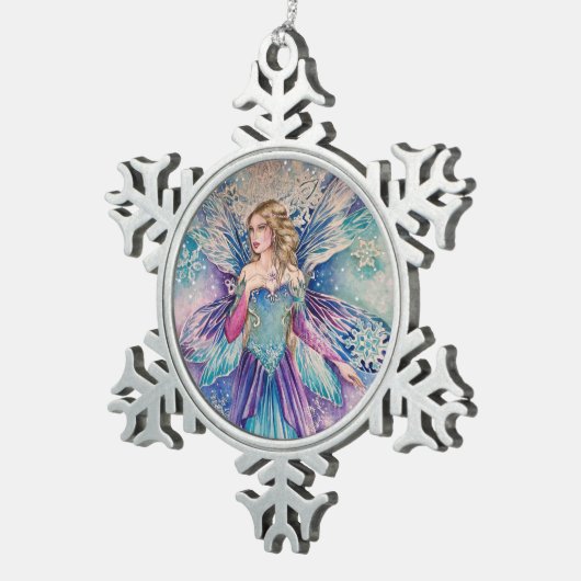 冬の妖精の雪片オーナメント スノーフレークピューターオーナメント (右)