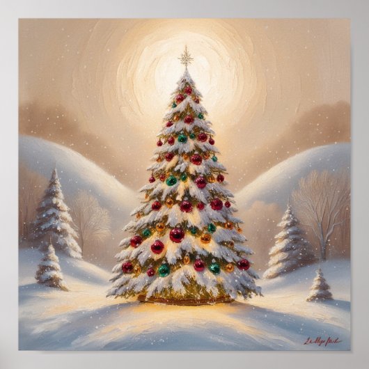 冬の威厳のあるワンダーランドのクリスマスツリー ポスター (正面)
