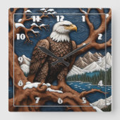 冬の威厳のある景色に見えるハゲのワシ スクエア壁時計 (正面)
