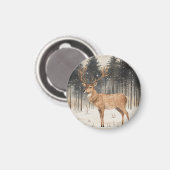 冬の威厳のスタッグ冬の景色 マグネット (正面/裏面)