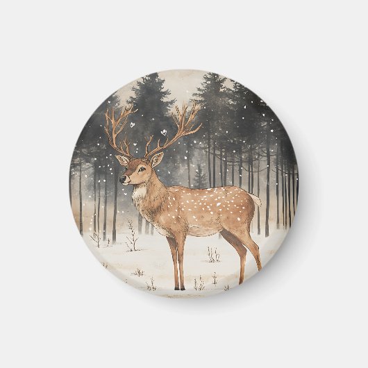 冬の威厳のスタッグ冬の景色 マグネット (正面)