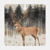 冬の威厳のスタッグ冬の景色 メタルオーナメント (裏面)