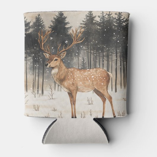 冬の威厳のスタッグ冬の景色 缶クーラー (正面)