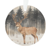 冬の威厳スタッグ冬の情景アクリル