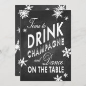 冬の婚約パーティ時間シャンパンを飲む 招待状 (正面/裏面)