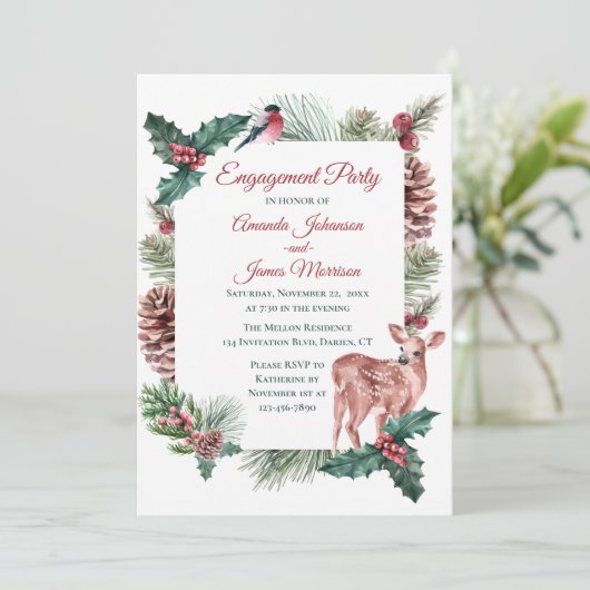 冬の婚約パーティ赤いクリス結婚マス鹿 招待状 (スタンド正面)