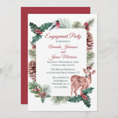 冬の婚約パーティ赤いクリス結婚マス鹿 招待状 (正面/裏面)