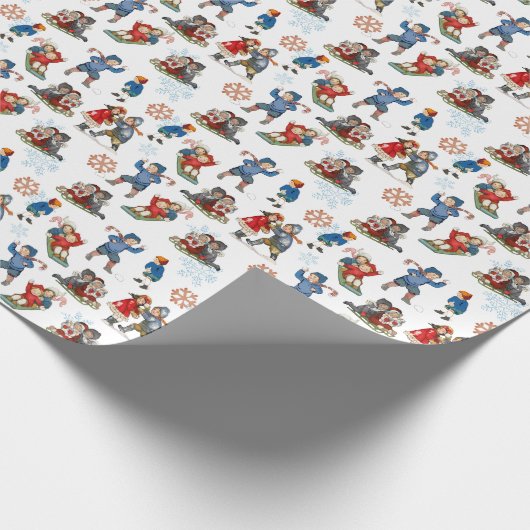 冬の子どもたちが雪玉を投げ,雪と戦うおもしろい祭日 ラッピングペーパー (角)