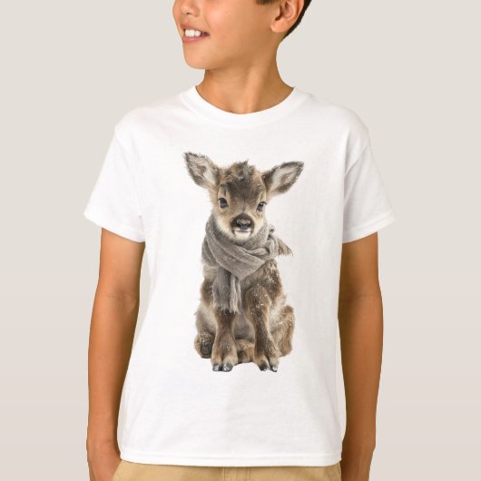 冬の子牛フード付きマフラー キッズ Tシャツ (正面)