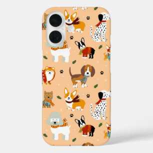 冬の子犬のマフラーフェスティブ iPhone 16ケース