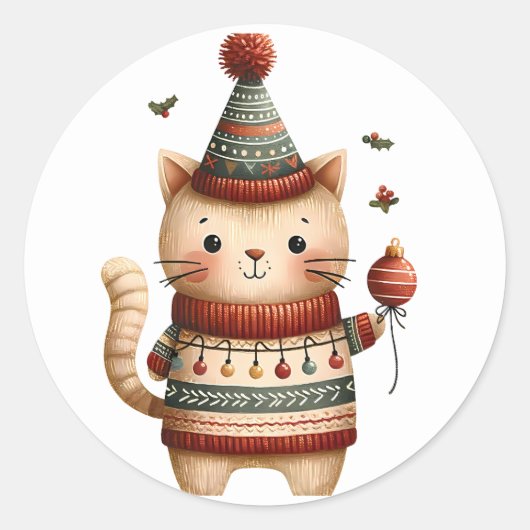 冬の子猫シール ラウンドシール (正面)