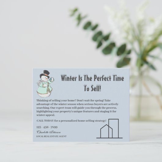 冬の季節の不動産のための絶妙な実在デザイン ポストカード (スタンド正面)