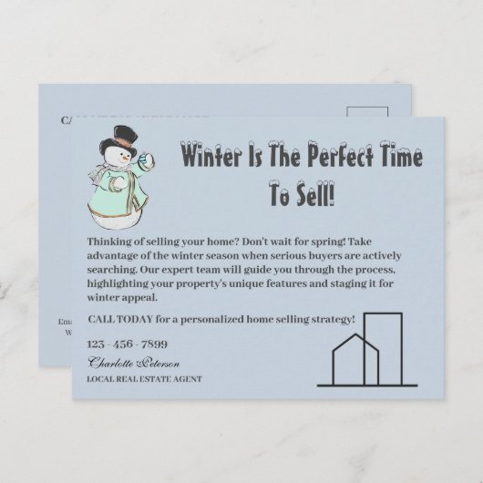 冬の季節の不動産のための絶妙な実在デザイン ポストカード (正面/裏面)