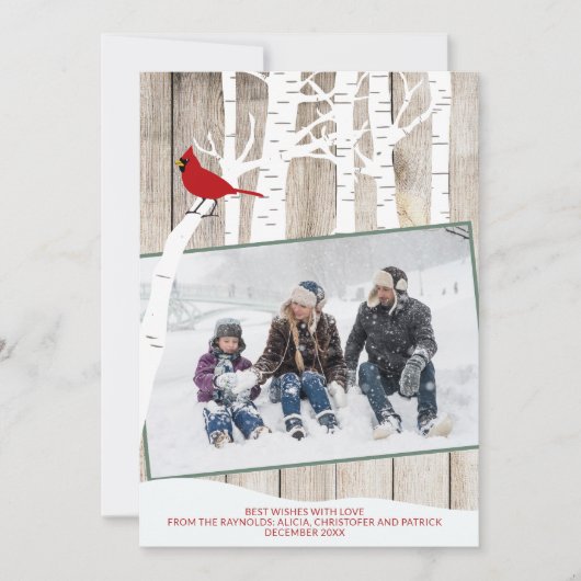 冬の季節の樺の木の木の写真の素朴な納車木 シーズンカード (正面)