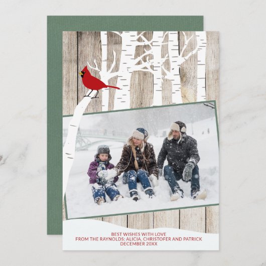 冬の季節の樺の木の木の写真の素朴な納車木 シーズンカード (正面/裏面)