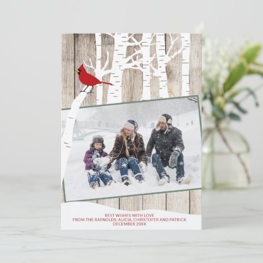 冬の季節の樺の木の木の写真の素朴な納車木 シーズンカード (スタンド正面)