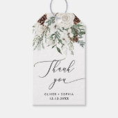 冬の季節の緑豊かなウェディング フェスティブ ギフトタグ (正面)