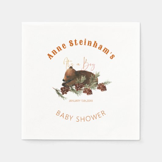 冬の季節シンプルベビーベアシャワー スタンダードカクテルナプキン (正面)