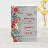 冬の孫と妻の記念日 カード (黄色い花)