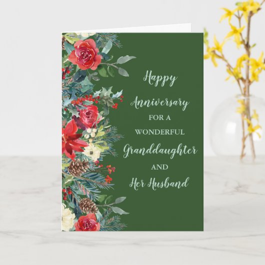 冬の孫娘と夫の記念日 カード (黄色い花)