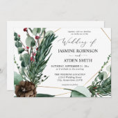 冬の実と松のグリーンウェディング2 招待状 (正面/裏面)