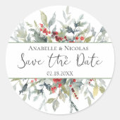 冬の実と緑の葉 保存の日 スティッカー ラウンドシール (正面)