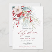 冬の実と葉 紅と緑のベビーシャワー 招待状 (正面)