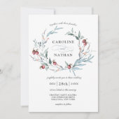 冬の実の水彩ボタニカルリース結婚式 招待状 (正面)