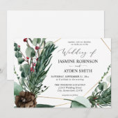 冬の実りと松のグリーンウェディング2 招待状 (正面/裏面)