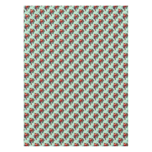 冬の実をつけた松の枝にいるカーディナル テーブルクロス (正面)