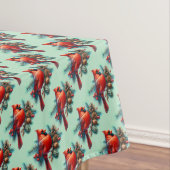 冬の実をつけた松の枝にいるカーディナル テーブルクロス (インサイチュ)