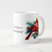 冬の実をつけた松の枝にカーディナル ジャンボコーヒーマグカップ (正面右)