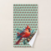 冬の実をつけた松の枝にカーディナル バスタオルセット (ハンドタオル)