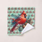 冬の実をつけた松の枝にカーディナル バスタオルセット (ウォッシュタオル)