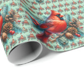 冬の実をつけた松の枝にカーディナル ラッピングペーパー (ロールコーナー)